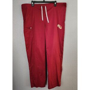 Wonder Work‎ Mens Red Scrub Pants Drawstring Waist FSU Embroidery Large